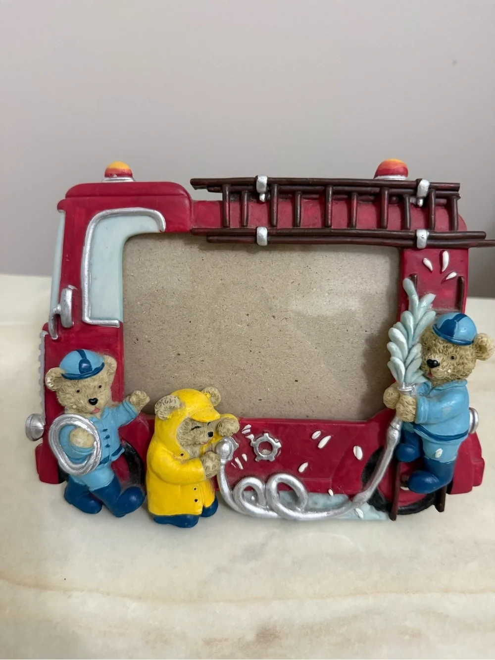 Beautiful Kids Picture Frame Fire Engine with 2 bears holds 4.5” x 3” picture